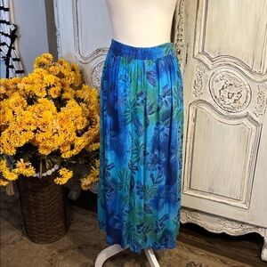 VINTAGE Mary Jane Blue and Green Floral Maxi Skirt